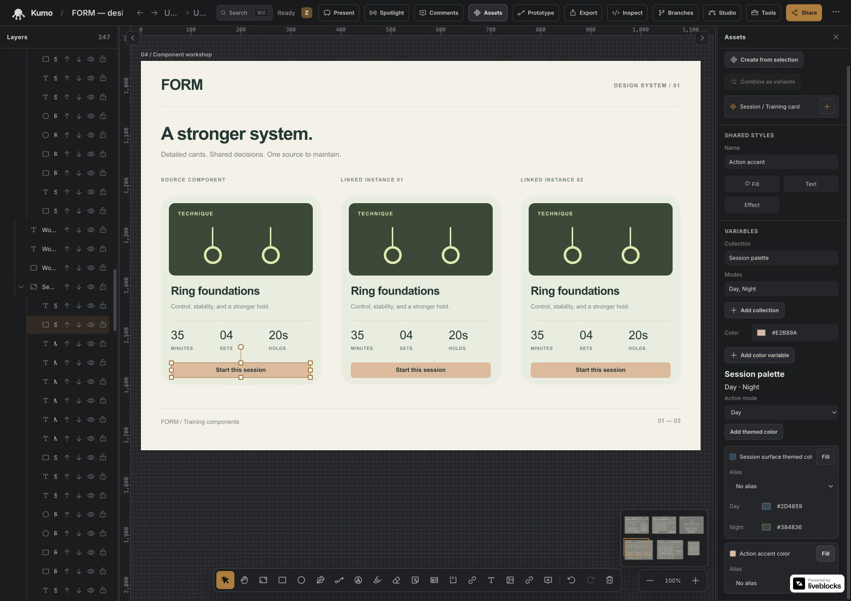 Recording of creating a named color collection, binding colors to nested artwork, switching Day and Night modes, and updating the component family